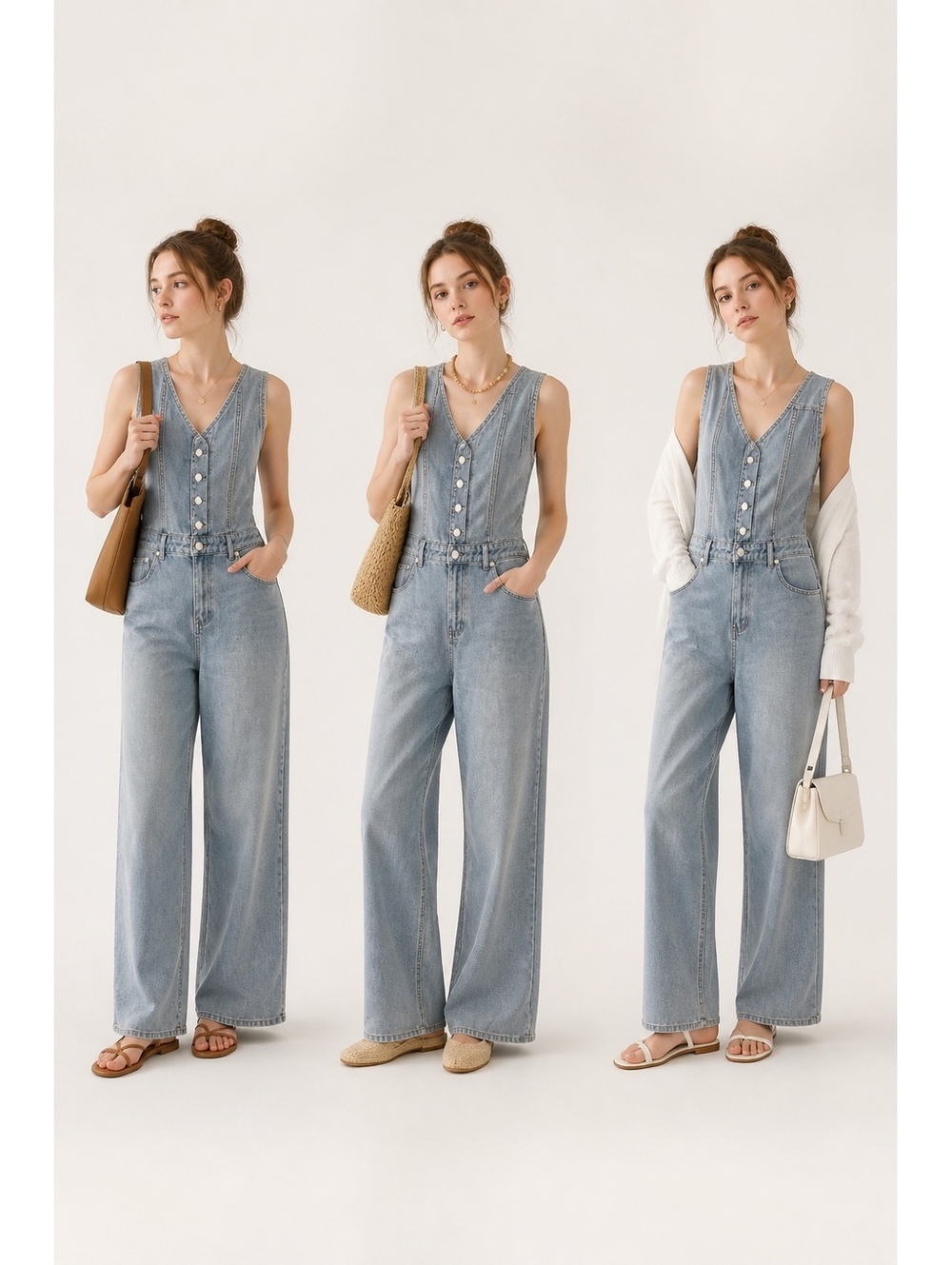 Sincerely Jules Medium Blue Denim Button-Front Jumpsuit Size M